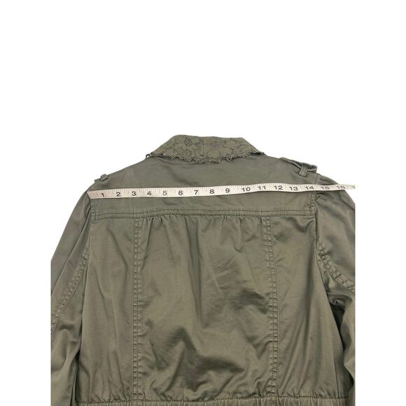 Ann Taylor LOFT Womens Green Y2K Crochet Lace Military Field Jacket Sz S - Picture 11 of 11